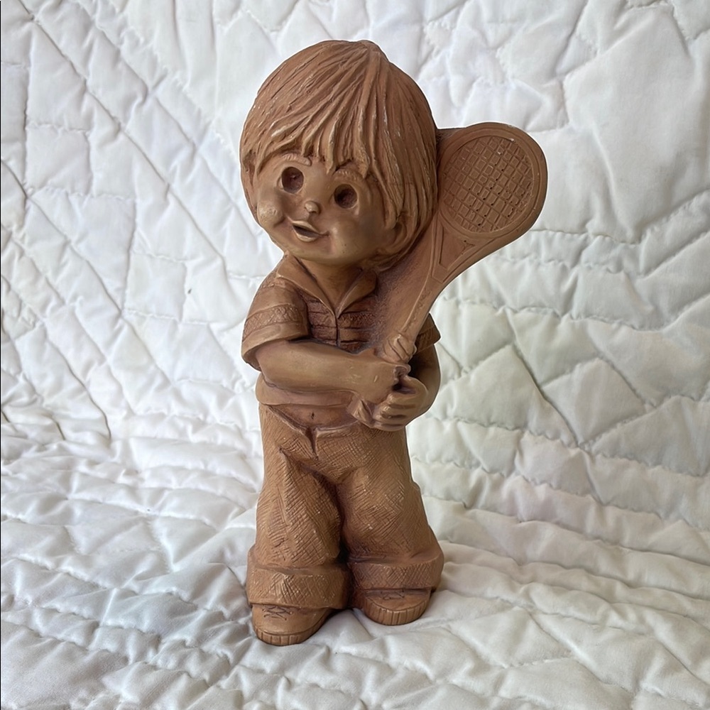 Charming Brown Tennis Player Sculpture
